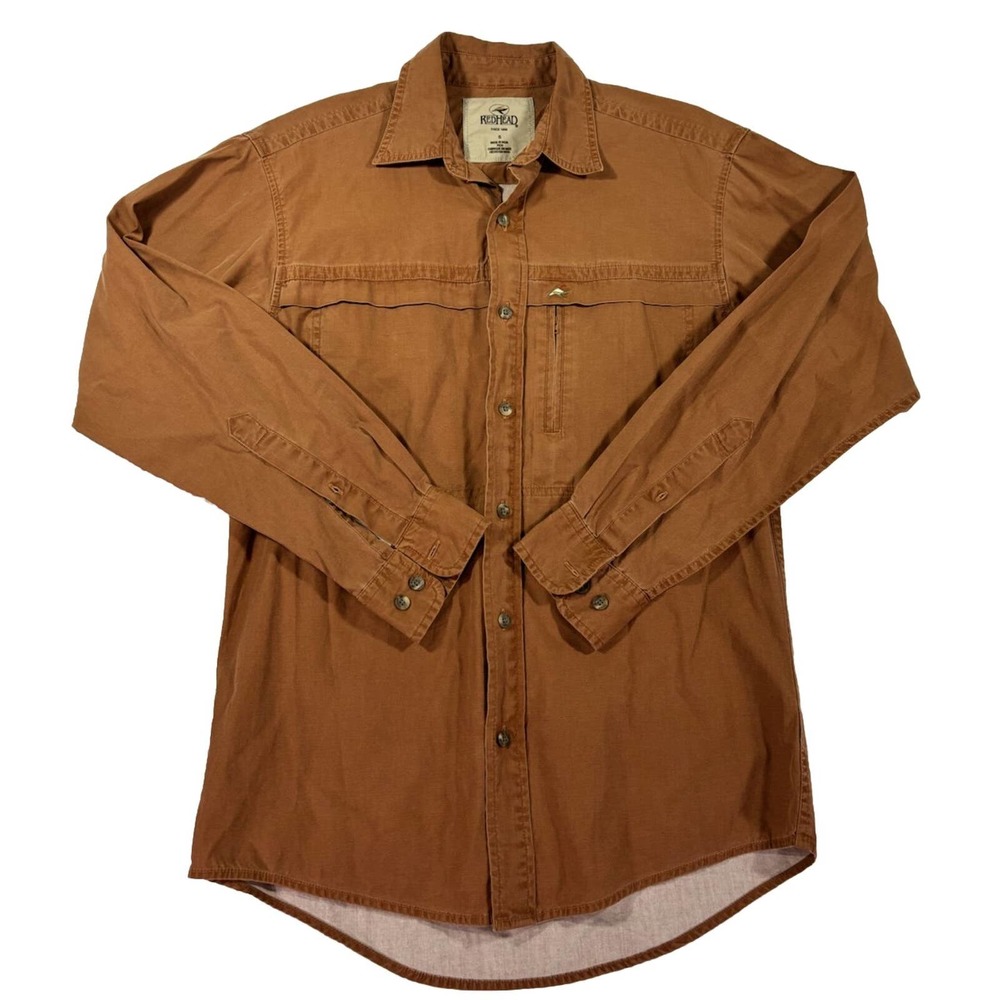 Red Head Long Sleeve Button Up Cotton Shirt Size Small Orange